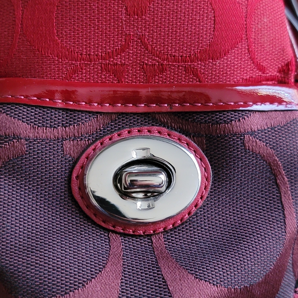 Coach F14004 Gallery Tote Red Leather Signature Jacquard Patchwork Mosaic Y2K - Picture 7 of 16